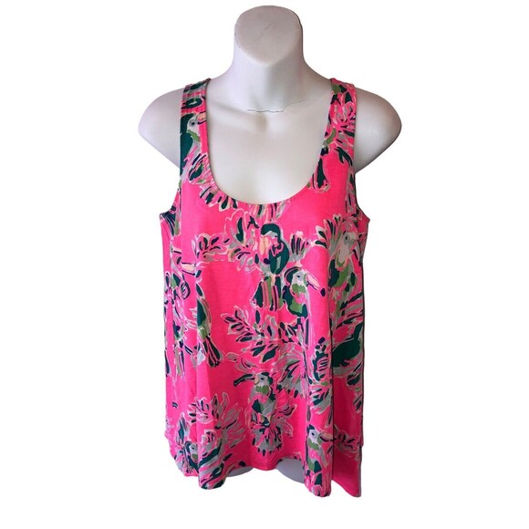 Lilly Pulitzer Monterey Tank Top Toucan Parrot Bird Pink Small Racerback - Picture 3 of 12